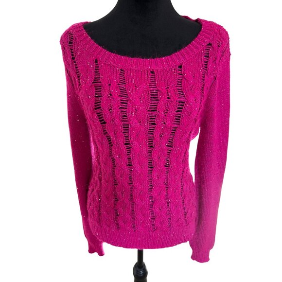 Aeropostale Women's Sparkly Fuchsia Pink Long Sleeve Scoop Neck Sweater Size M - Picture 8 of 11